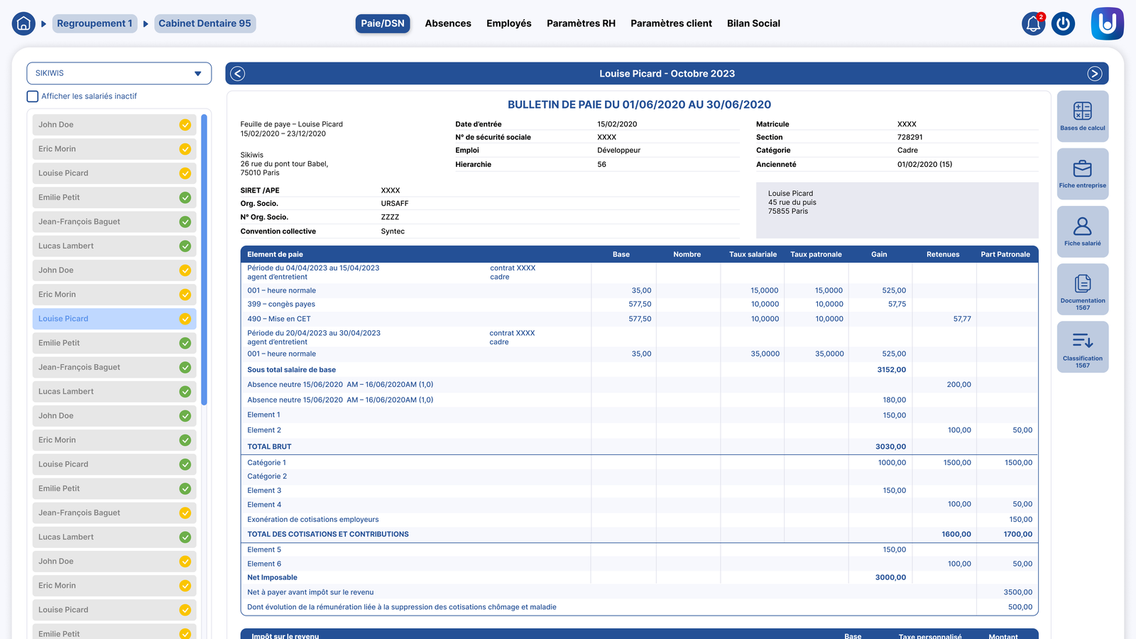 Plateforme UERP avec présentation d'une fiche de paie ergonomique