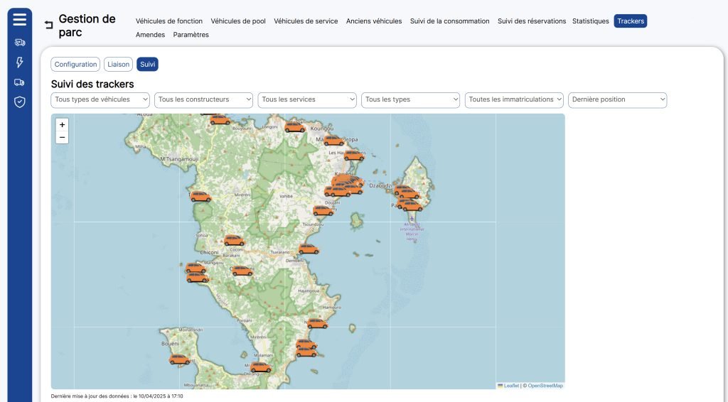 PLateforme UERP avec map et géolocalisation des voitures