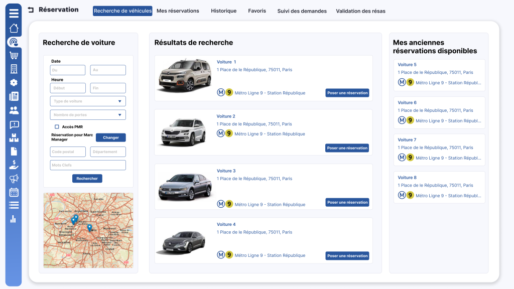 Plateforme UERP avec sélection de voitures